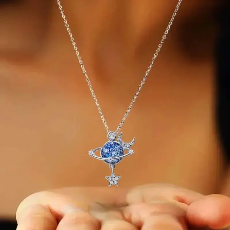 Moon Star Pendant Galaxy Necklace for Women Cool Neck Jewelry Collarbone Chain Original Korean Fashion Party Gift