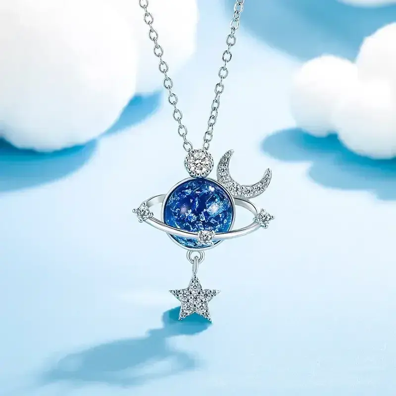Moon Star Pendant Galaxy Necklace for Women Cool Neck Jewelry Collarbone Chain Original Korean Fashion Party Gift