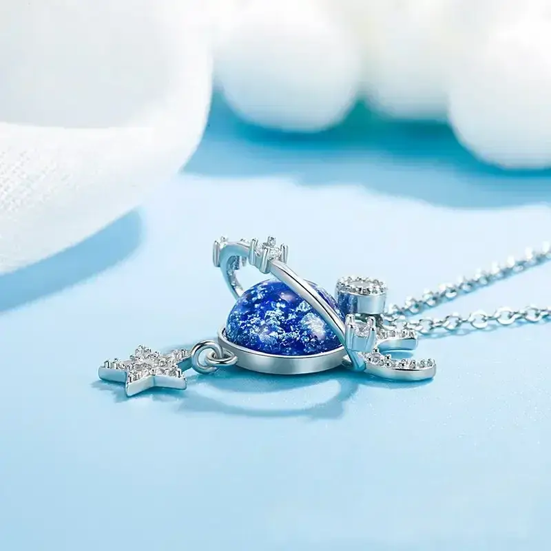 Moon Star Pendant Galaxy Necklace for Women Cool Neck Jewelry Collarbone Chain Original Korean Fashion Party Gift