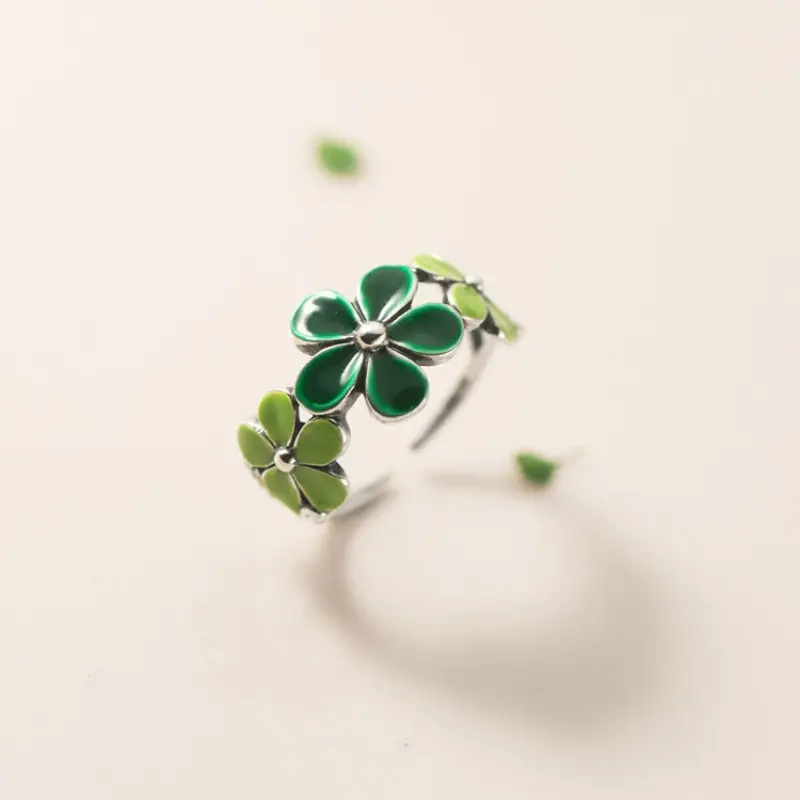Korean Trendy Adjustable Drip Oil Flower Ring Woman Girls Party Jewelry Gifts Charm Fashion Accessories Five Petal Flower Ring