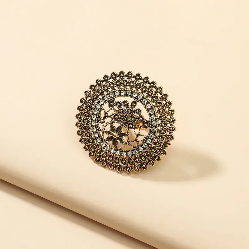 Engraved Flower Pattern Retro Party Female Finger Ring Vintage Antique Big Gold Color Women-Midi-Rings Stylish Indian Jewelry