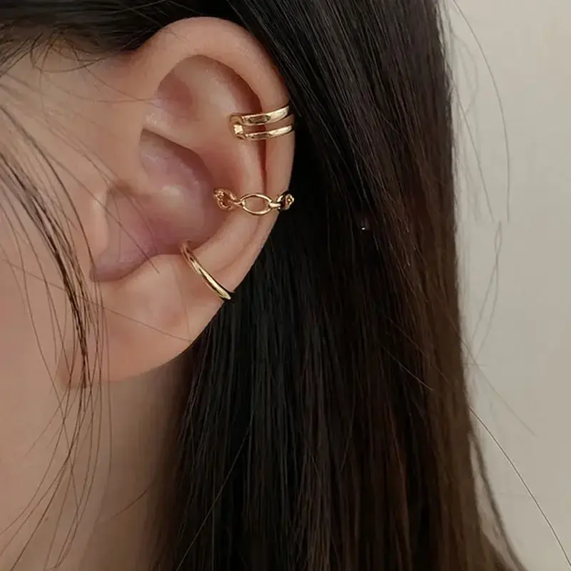 Ins Fashion Clips Earrings for Women Unisex Minimalist Cartilage Hoop Earings Set Ear Cuff Fake Piercing Clip on Ear Jewelry