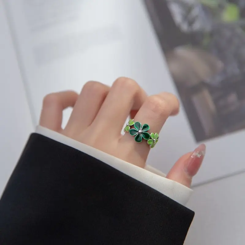 Korean Trendy Adjustable Drip Oil Flower Ring Woman Girls Party Jewelry Gifts Charm Fashion Accessories Five Petal Flower Ring