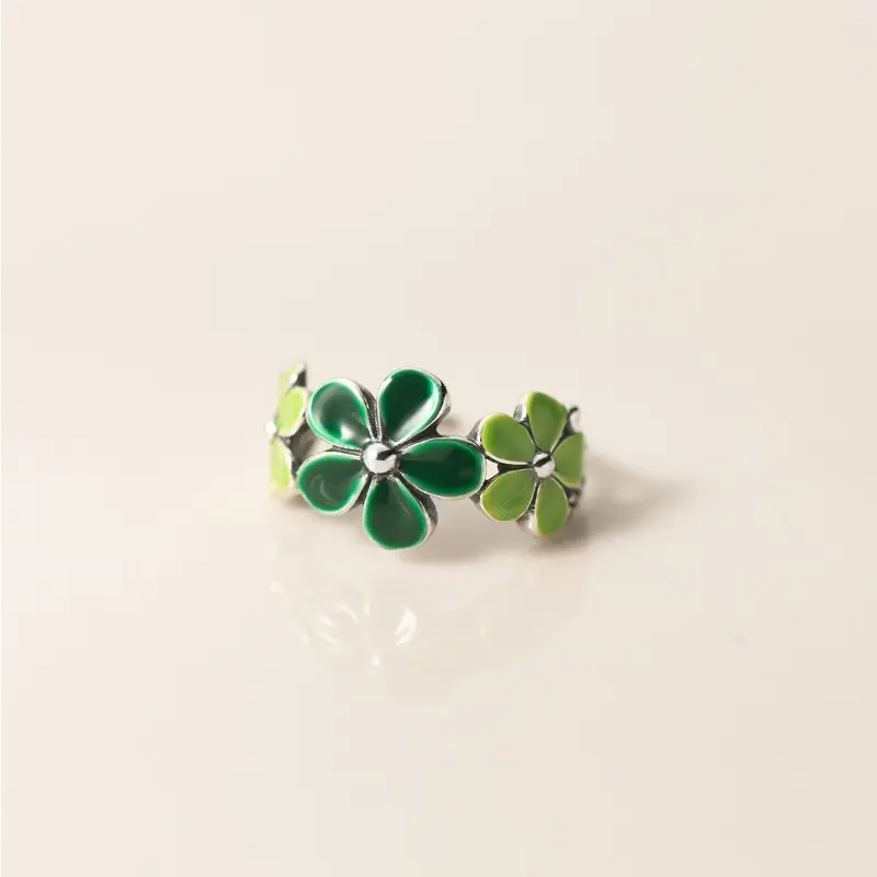 Korean Trendy Adjustable Drip Oil Flower Ring Woman Girls Party Jewelry Gifts Charm Fashion Accessories Five Petal Flower Ring