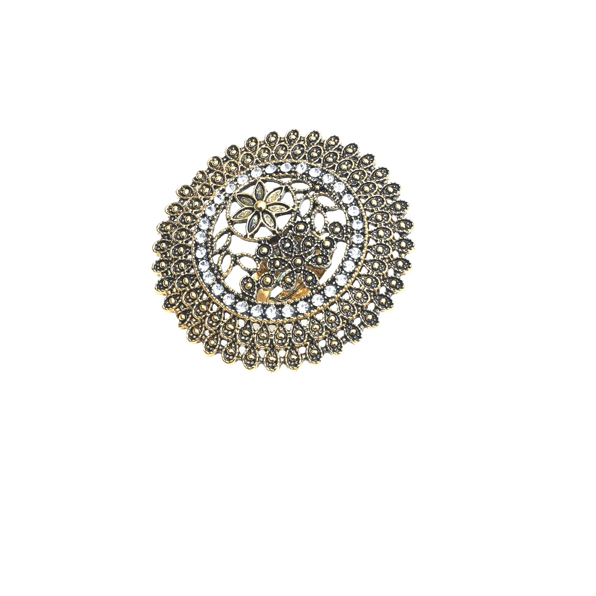 Engraved Flower Pattern Retro Party Female Finger Ring Vintage Antique Big Gold Color Women-Midi-Rings Stylish Indian Jewelry