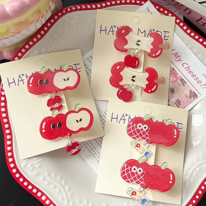 Fashion Cute Ins Fruits Hairpin Sweet Girly Hair Clip Side Bangs Clips for Girls Apple Core Hair Accessories Versatile Headdress