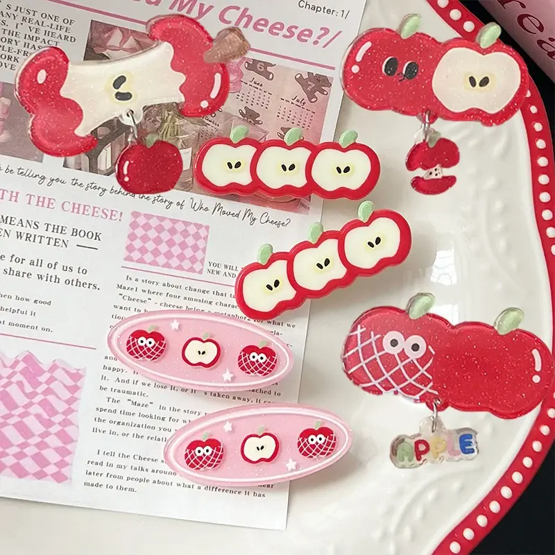 Fashion Cute Ins Fruits Hairpin Sweet Girly Hair Clip Side Bangs Clips for Girls Apple Core Hair Accessories Versatile Headdress