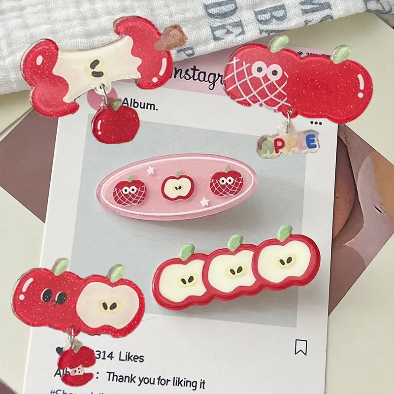 Fashion Cute Ins Fruits Hairpin Sweet Girly Hair Clip Side Bangs Clips for Girls Apple Core Hair Accessories Versatile Headdress