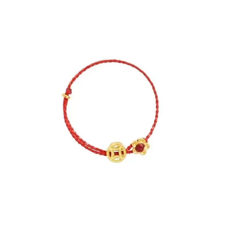 Fashion Adjustable Woven Hand Woven Rope Rings Lovely Gold Color Flower Coin Wealth Simple Rings Lucky Women Finger Jewelry