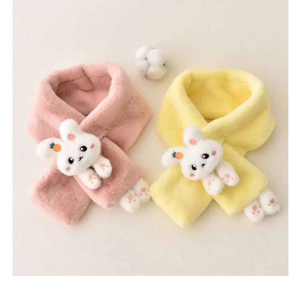 New Boys Girls Winter Scarfs Thick Plush Cross Children's Scarf Baby Bib Cute Cartoon Rabbit Faux Fur Neck Protection Warm Shawl