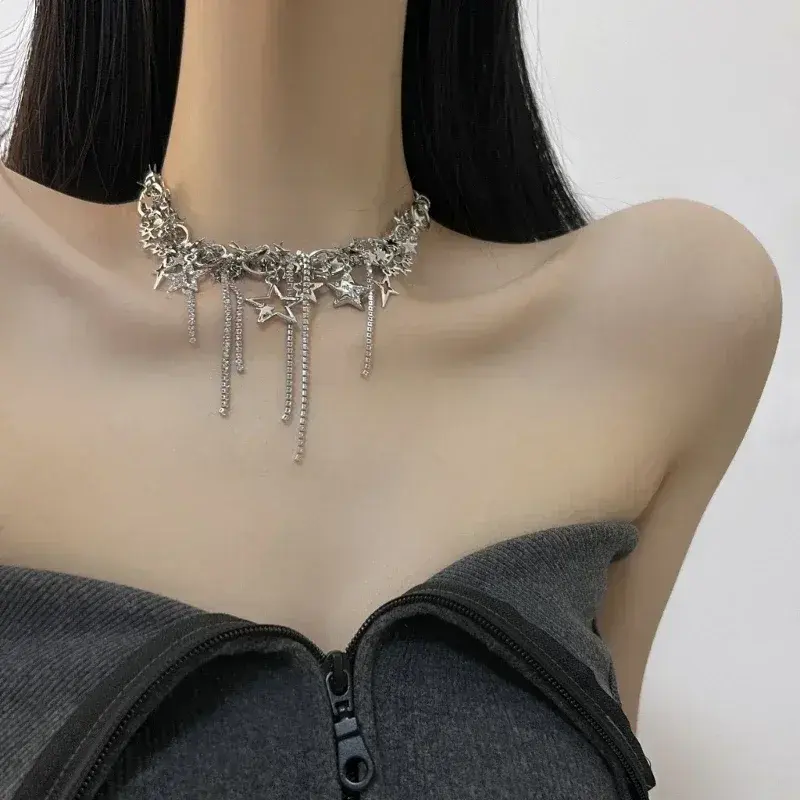 New Star Necklaces Star Chain Chokers Pentagram Chain Necklaces Hot Girl Women Y2k Jewelry Alloy Material Party Accessories