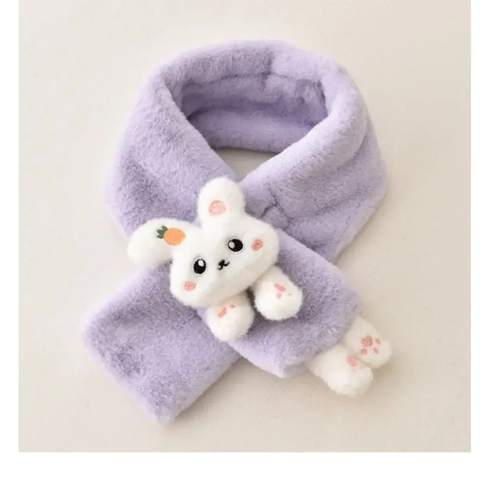 New Boys Girls Winter Scarfs Thick Plush Cross Children's Scarf Baby Bib Cute Cartoon Rabbit Faux Fur Neck Protection Warm Shawl