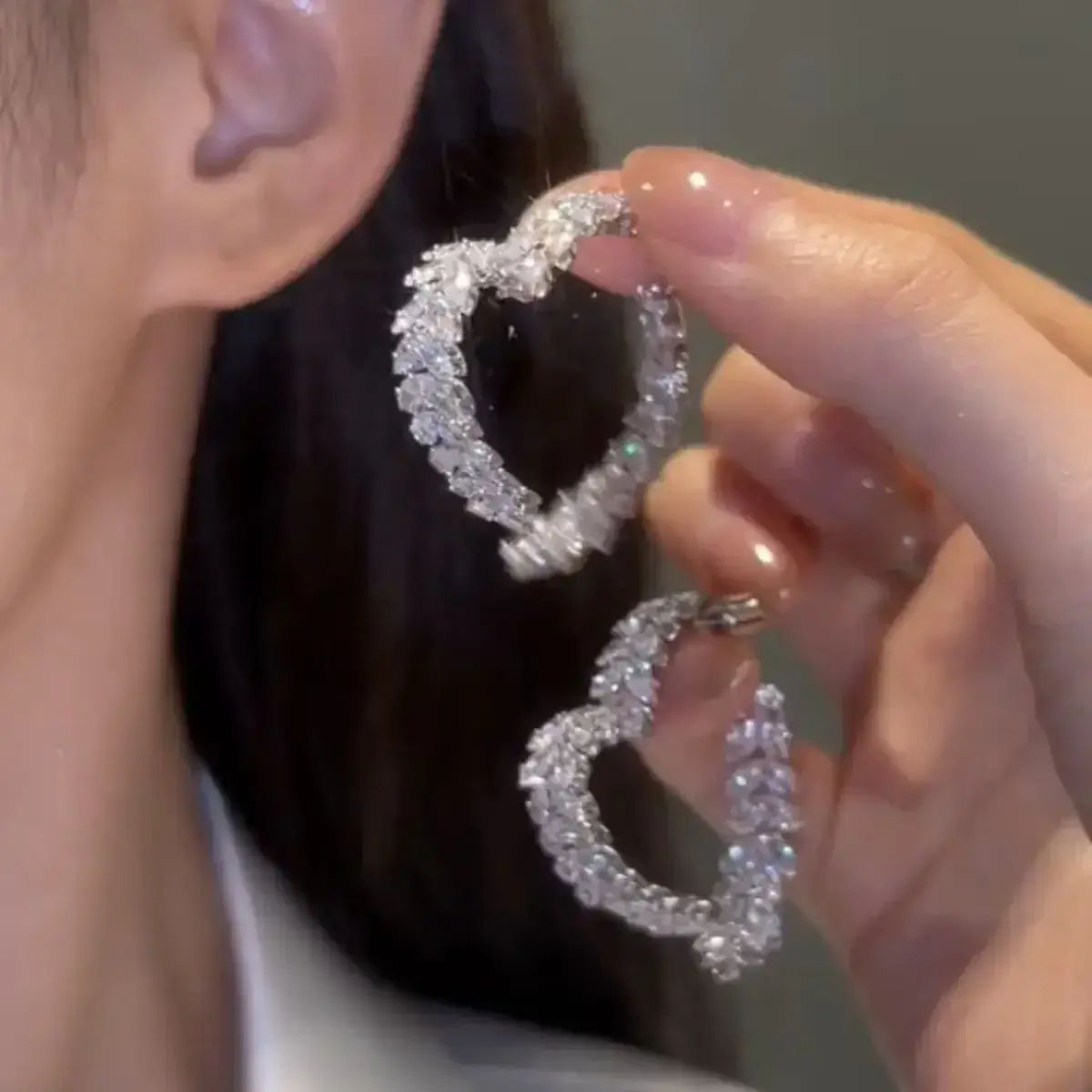 New Design Luxury Zircon Earrings for Women Fashion Big Heart Wedding Earring Double Used Crystal Leaves Earrings Jewelry Party