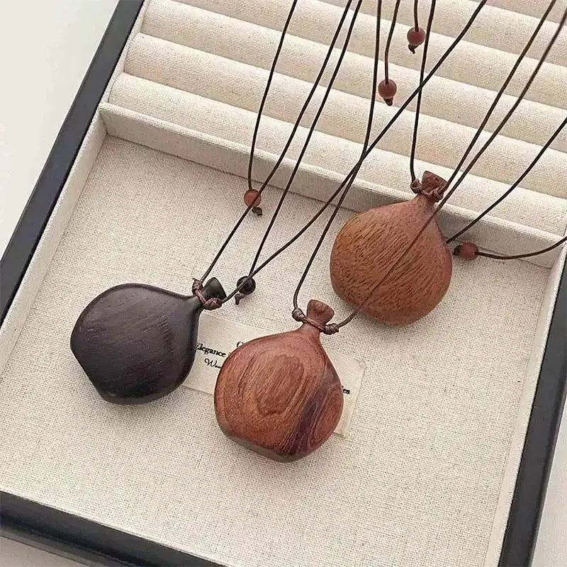 Wooden Wine Pot Pendant Retro Brown Black with Adjustable Long Rope Wine Pot Decoration Pendant for Girls' Birthday Gift Pendant