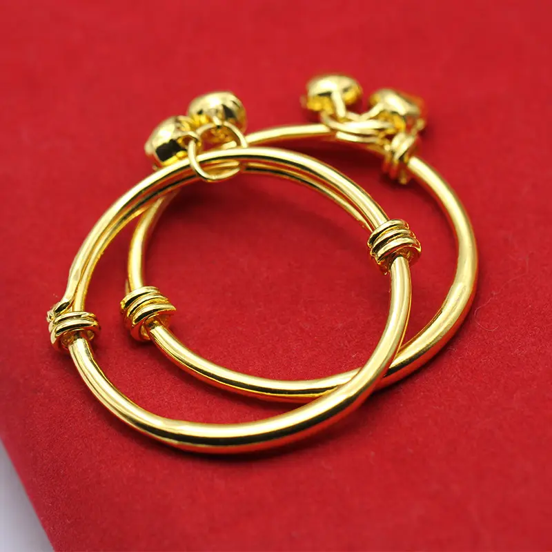 New Bell Bangles for Kids Girls Gold Color Rain Star Smooth Bracelets Size Adjustable Babies Jewelry Accessories
