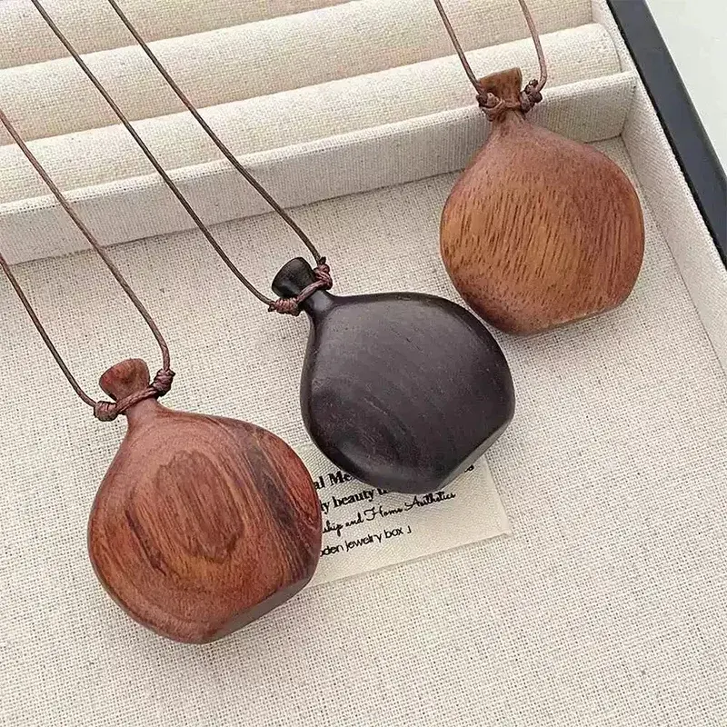 Wooden Wine Pot Pendant Retro Brown Black with Adjustable Long Rope Wine Pot Decoration Pendant for Girls' Birthday Gift Pendant