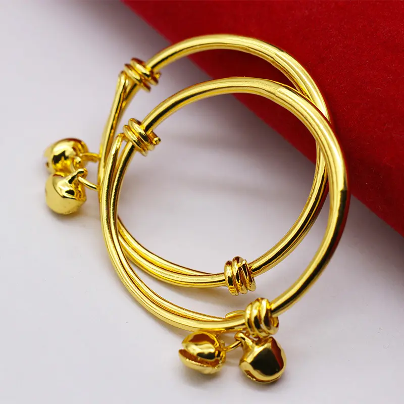 New Bell Bangles for Kids Girls Gold Color Rain Star Smooth Bracelets Size Adjustable Babies Jewelry Accessories