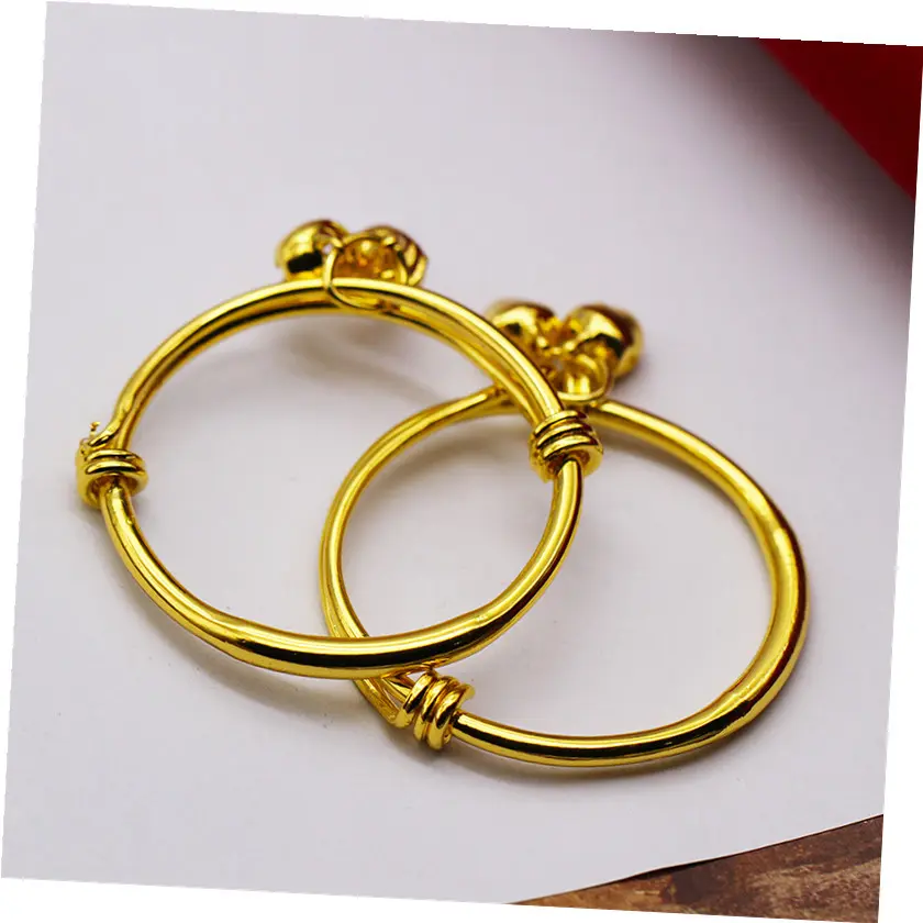 New Bell Bangles for Kids Girls Gold Color Rain Star Smooth Bracelets Size Adjustable Babies Jewelry Accessories