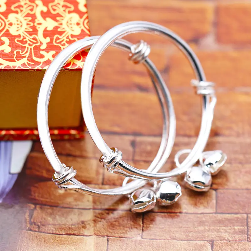 New Bell Bangles for Kids Girls Gold Color Rain Star Smooth Bracelets Size Adjustable Babies Jewelry Accessories