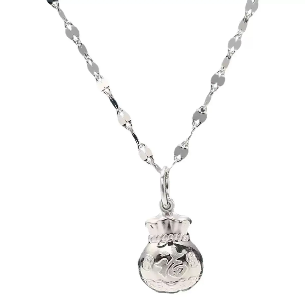 Classic Stainless Steel Lucky Bag Pendant Necklace Women Charm Geometry Round Good Luck Blessing Bag Choker Chains Jewelry Gifts