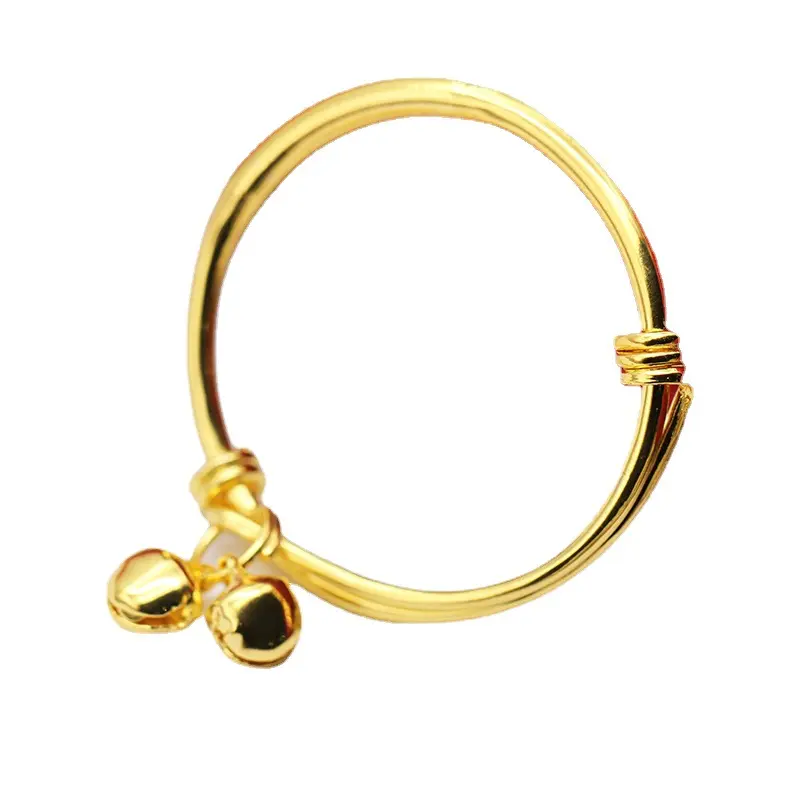 New Bell Bangles for Kids Girls Gold Color Rain Star Smooth Bracelets Size Adjustable Babies Jewelry Accessories