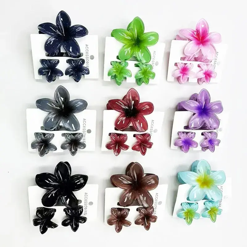 3Pcs/Set Fashion Sweet Flower Gradient Hair Claws Ponytail Cip Clamp Barrettes Hairpins for Women Girl Ponytail Hair Accessories