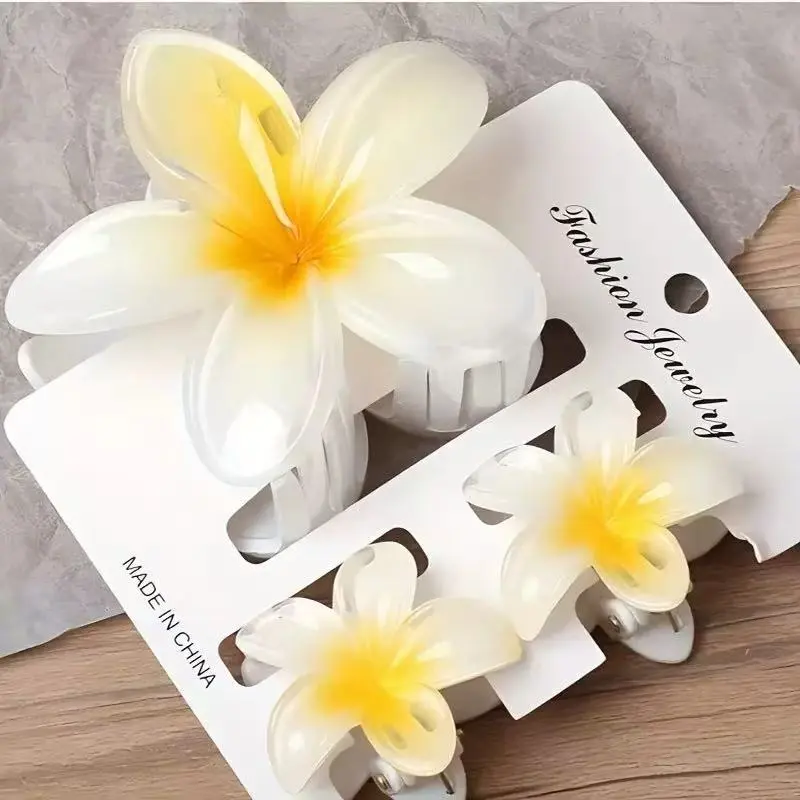 3Pcs/Set Fashion Sweet Flower Gradient Hair Claws Ponytail Cip Clamp Barrettes Hairpins for Women Girl Ponytail Hair Accessories