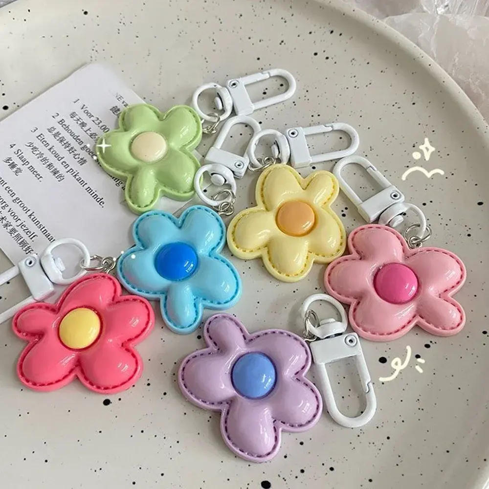 Cute DIY Flower Pendant Keychains Bag Earphone Case Pendant Accessories Car Key Ring Candy Color Key Chains Decor Jewelry