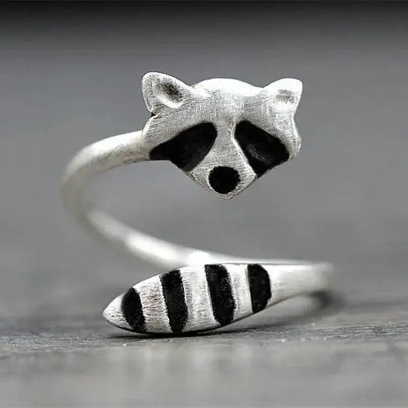1/2PCS New Raccoon Rings for Women Men Girls Ghost Broom Halloween Jewelry Gift Vintage Finger Ring Resizable