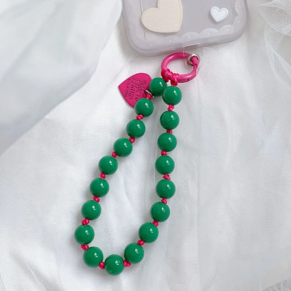 Korean Key Chain Cute Love Heart Beaded Colorful Sweet Phone Bracelet Women Accessories Anti-Lost Chain Lanyard Hanging Cord