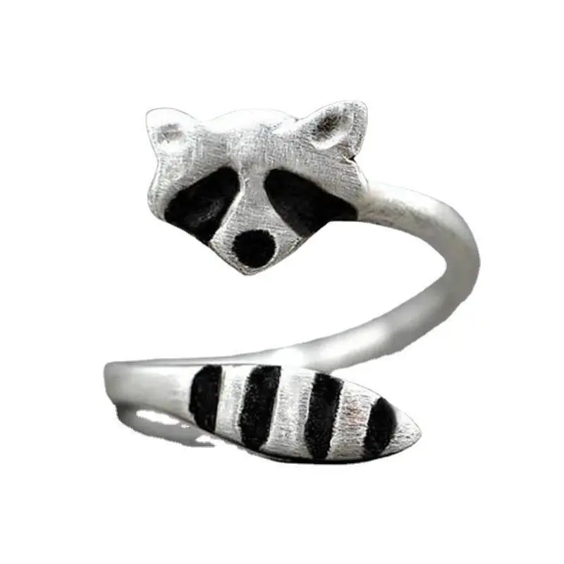 1/2PCS New Raccoon Rings for Women Men Girls Ghost Broom Halloween Jewelry Gift Vintage Finger Ring Resizable