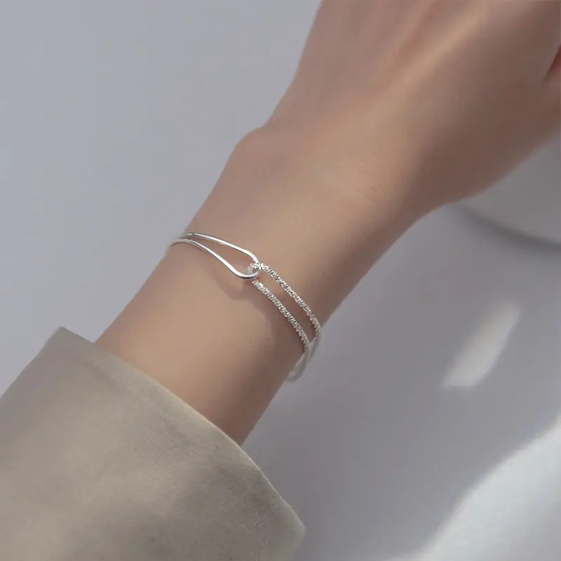 Fashion Silver Double-Layer Starry Sky Bracelet Asymmetric Hollow Bracelet Personalized Luxury Jewelry Simple Twists Bracelet