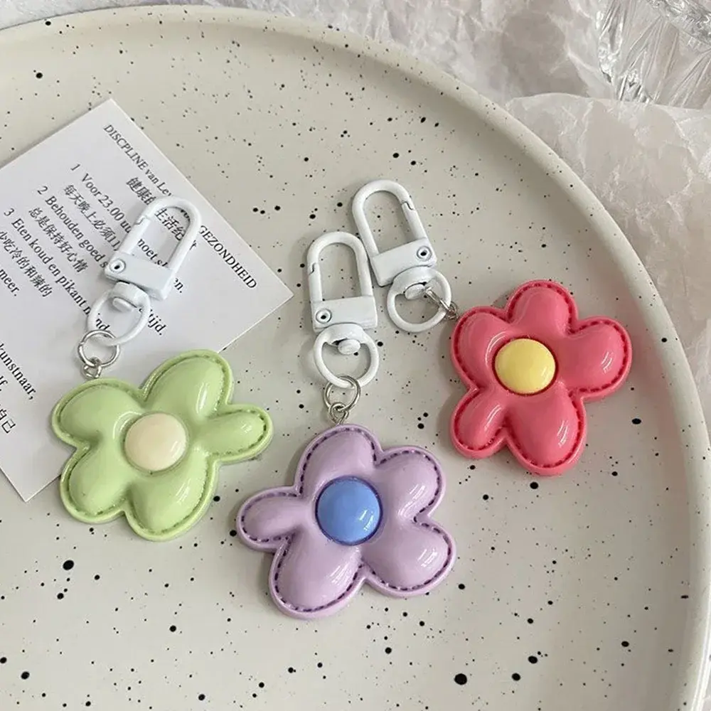 Cute DIY Flower Pendant Keychains Bag Earphone Case Pendant Accessories Car Key Ring Candy Color Key Chains Decor Jewelry