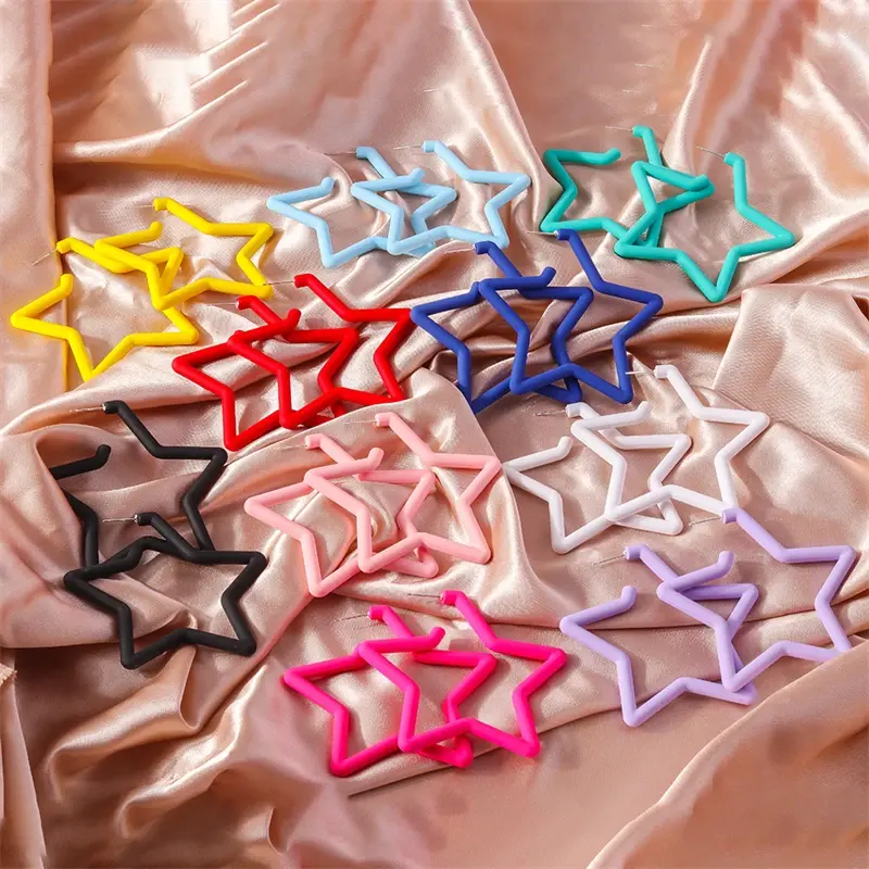 Ins Fashion Hot Girl Candy Colors Acrylic Hollow Star Hoop Earrings for Women Girls Party Holiday Jewelry Gifts