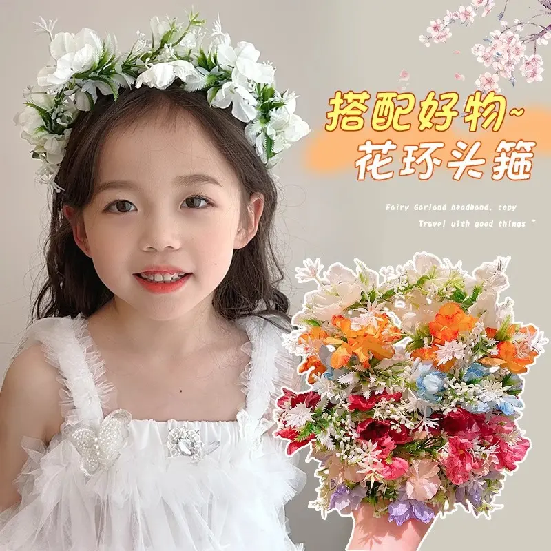 Fashion Girls Flower Crown Hand Woven Silk Flower Children Hair Loop Women Elegant Wedding Hair Accessories Photography Props