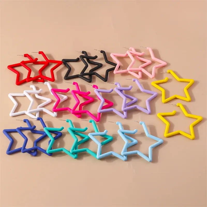 Ins Fashion Hot Girl Candy Colors Acrylic Hollow Star Hoop Earrings for Women Girls Party Holiday Jewelry Gifts