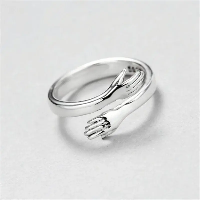 Couple Hugging Ring Creative Personality Simple Fashion Silver Jewelry Hug Hand Peace Love Exquisite Opening Rings