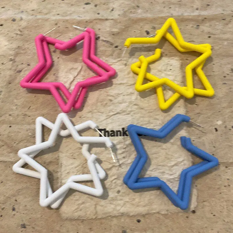 Ins Fashion Hot Girl Candy Colors Acrylic Hollow Star Hoop Earrings for Women Girls Party Holiday Jewelry Gifts