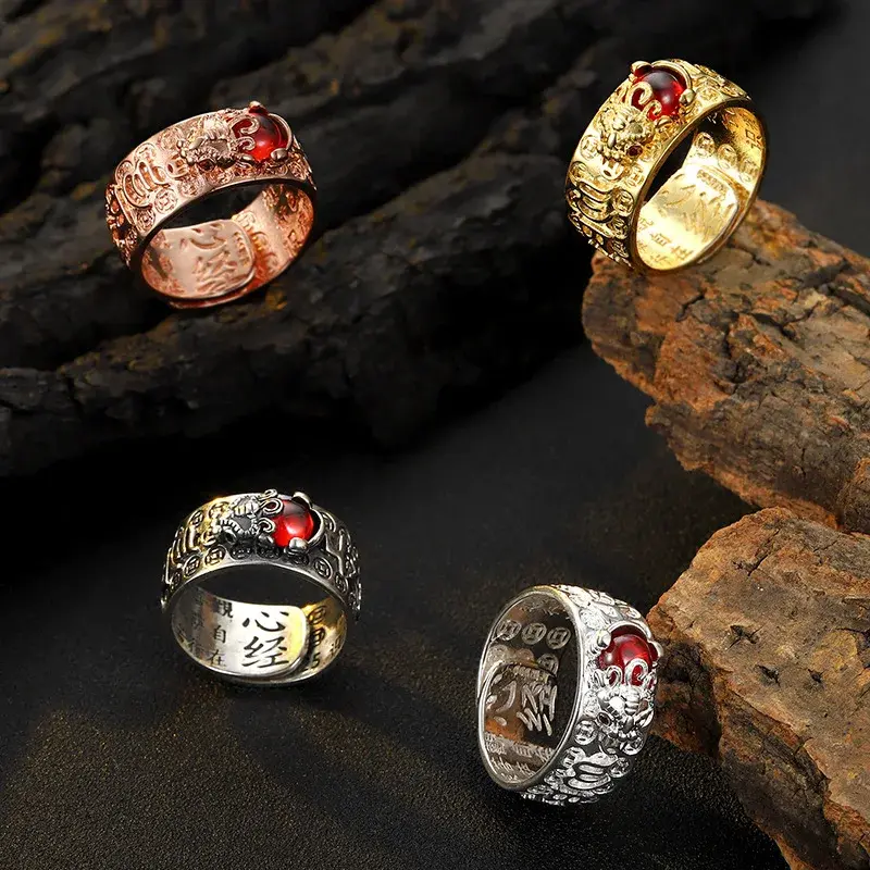 Lucky Amulet Feng Shui Pixiu Ring for Women Men Retro Silver Plated Adjustable Rings Good Luck and Wealth Buddhist Jewelry Gift
