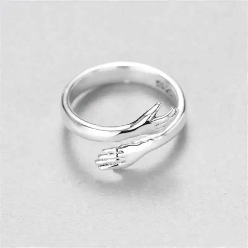 Couple Hugging Ring Creative Personality Simple Fashion Silver Jewelry Hug Hand Peace Love Exquisite Opening Rings