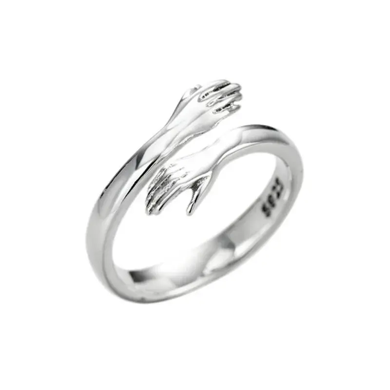 Couple Hugging Ring Creative Personality Simple Fashion Silver Jewelry Hug Hand Peace Love Exquisite Opening Rings