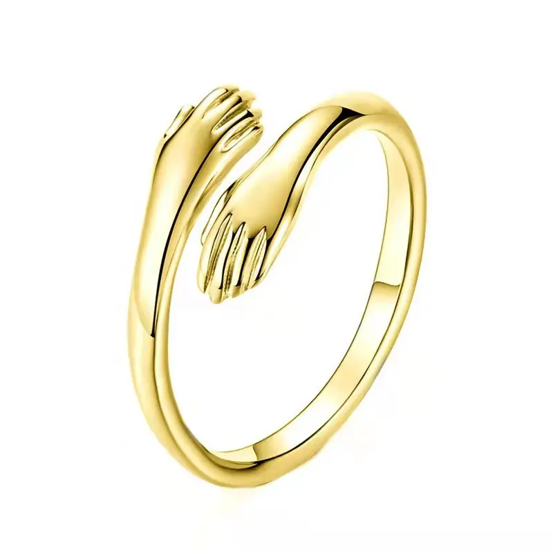 Couple Hugging Ring Creative Personality Simple Fashion Silver Jewelry Hug Hand Peace Love Exquisite Opening Rings