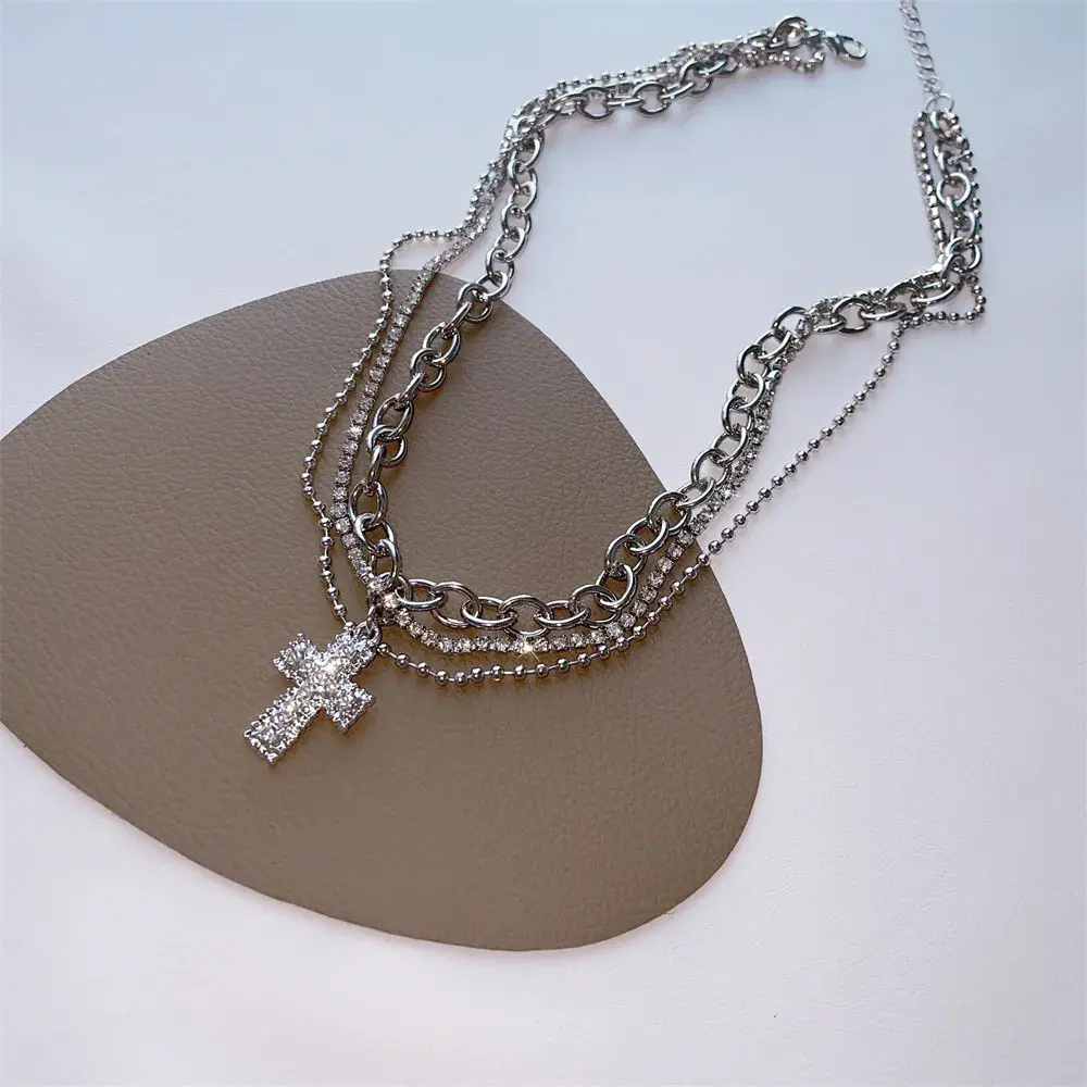 Fashion Cross Pendant Necklace Spicy Girl Sweet and Cool Style Multi Layered Necklace Choker Gift for Women Necklace for Women