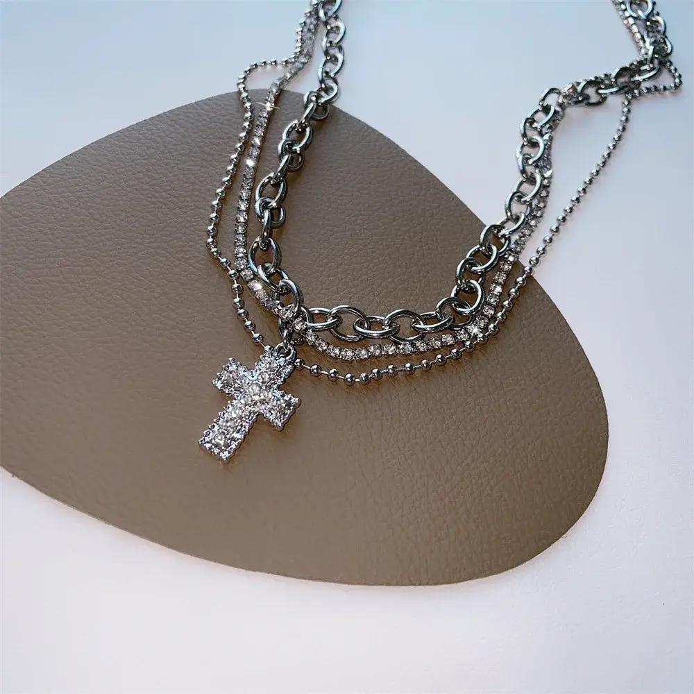 Fashion Cross Pendant Necklace Spicy Girl Sweet and Cool Style Multi Layered Necklace Choker Gift for Women Necklace for Women