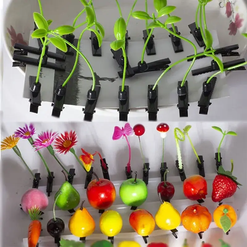 Fashion Mini Hair Clips Girls Simulation Bean Sprouts Fruits Festival Hairpin Barrettes Flower Sprout Bean Child Hair Clip