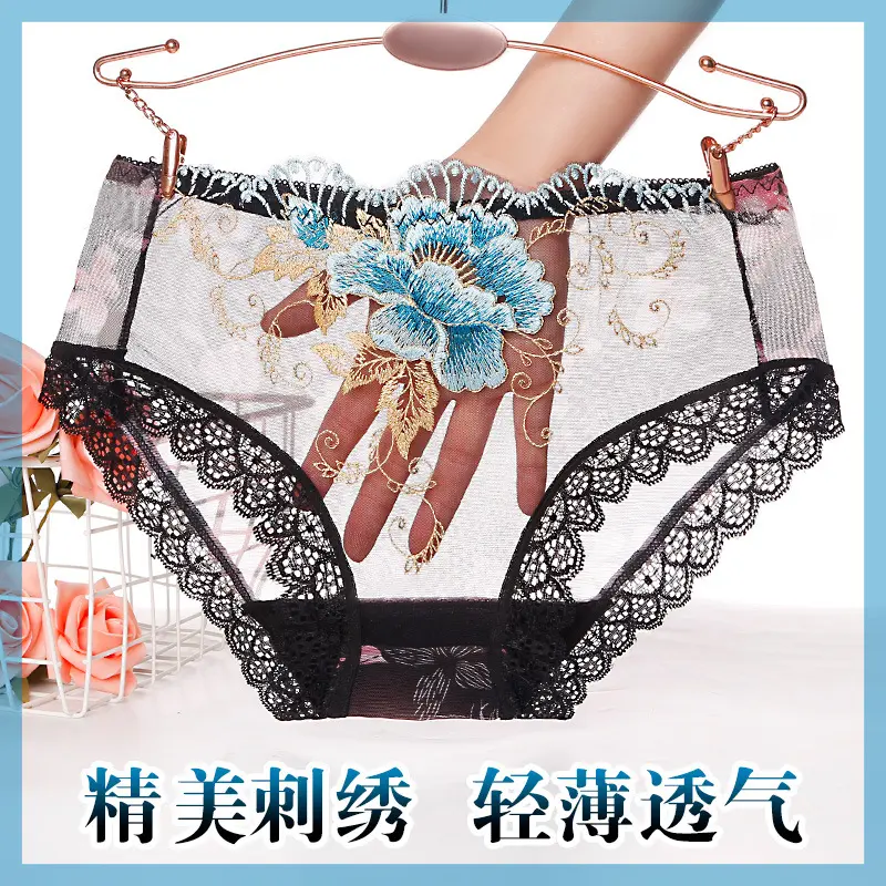 Fashion Women Sexy Lace Embroidery Panties Briefs Mujer Transparent Underwear Skin-Friendly Lingerie Ladies Sexy Underpanties