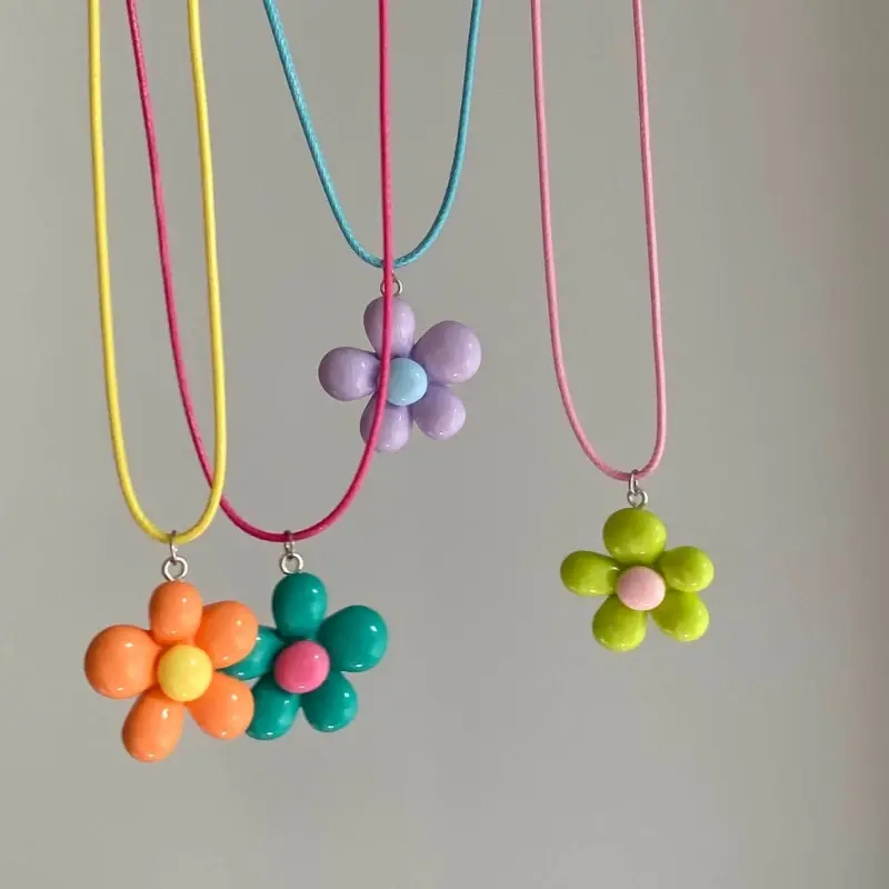 New Fashion Colorful Flower Necklace Statement Pendant Necklace Floral INS Design Neck Jewelry Rope Necklace Perfect Women Gift