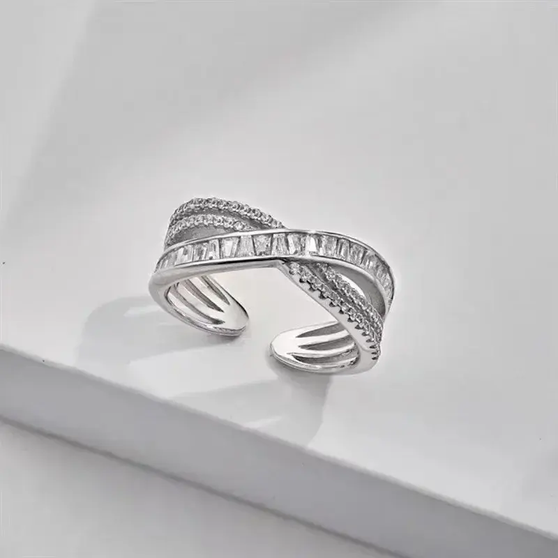 New Cross Zircon Rings for Women Gold Color Adjustable Stainless Steel Ring Trend Luxury Wedding Band Aesthetic Jewelry Gift
