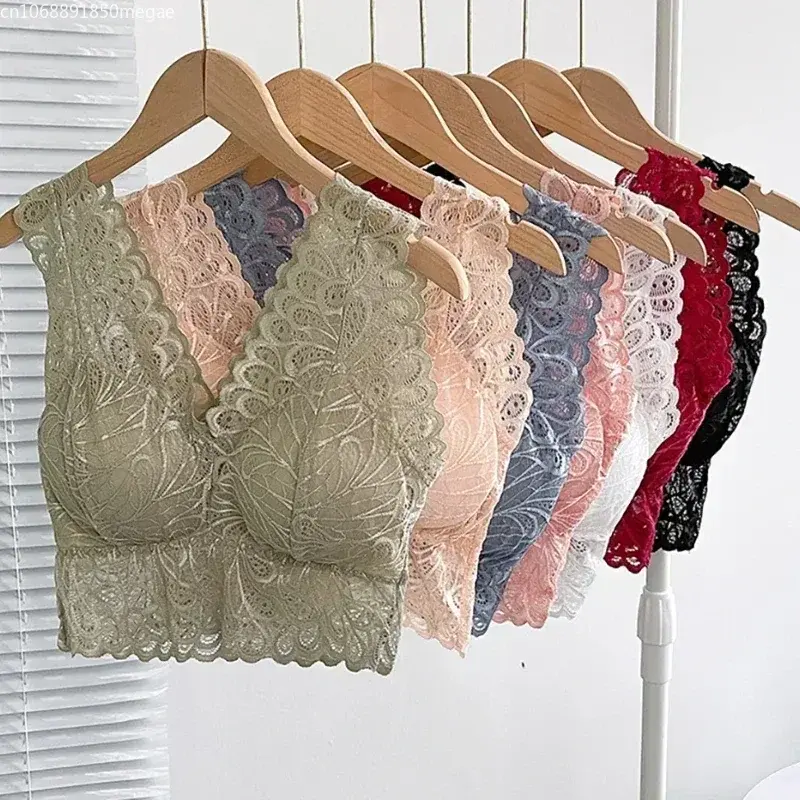 Integrated Sexy Lace Top Bras for Women Bralette Padded Push Up Bra Female Seamless One-pieces Strapless Solid Color Underwear