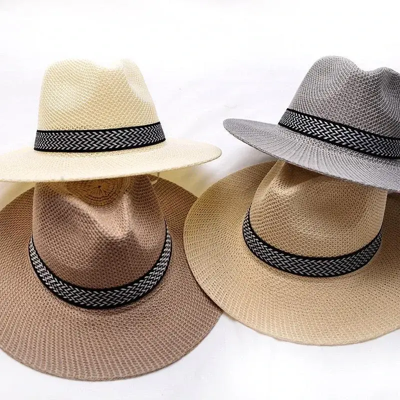 Summer Outdoor Men Sunscreen Hat Short Brim Sun Hat Cuban Cap Unisex Straw Summer Jazz Hat Casual Fisherman Sunshade Headgear